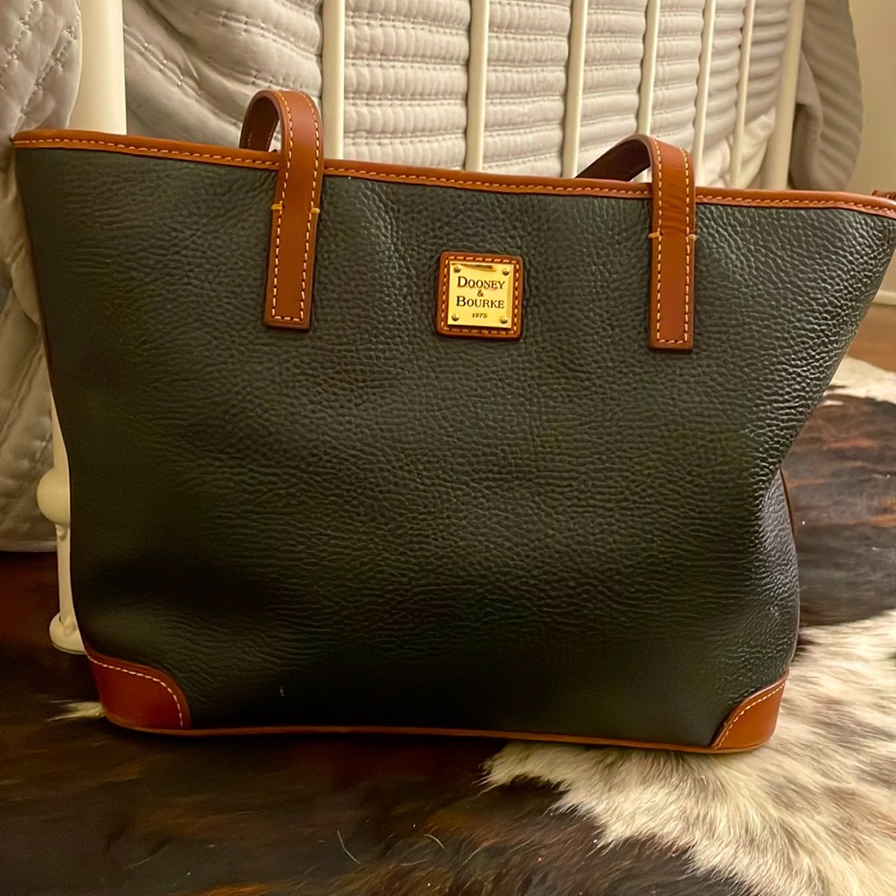 Dooney & Burke Leather Purse, Black with Tan Trim